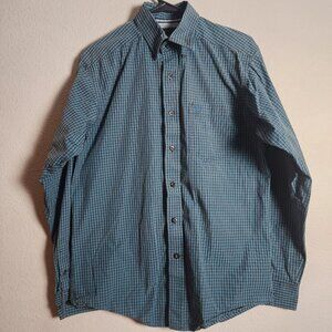 Ariat Shirt Mens Medium Blue Brown Plaid Pro Series Fitted Western Button Down